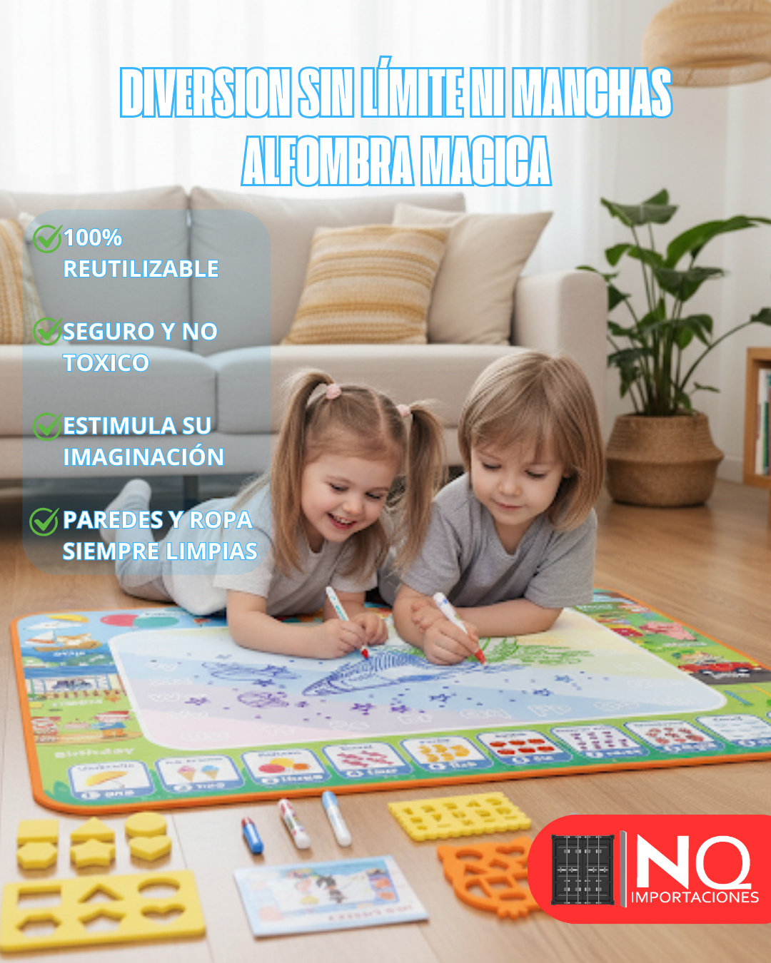 Alfombra Mágica  para Dibujar - Juguete Educativo, Reutilizable y Sin Manchas