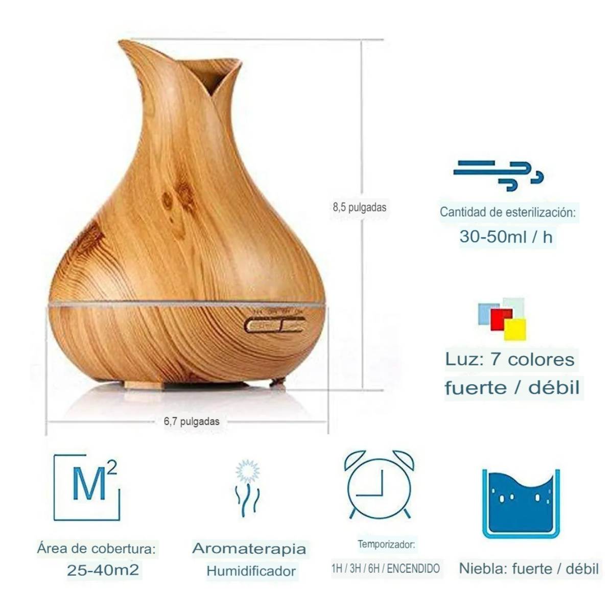Lámpara Humidificadora de Madera Elegant