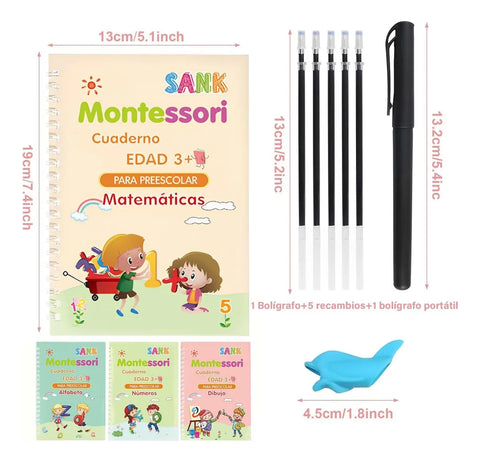 Set Cuaderno Mágico Montessori para Niños 3-8 Años — 4 Libros de Caligrafía